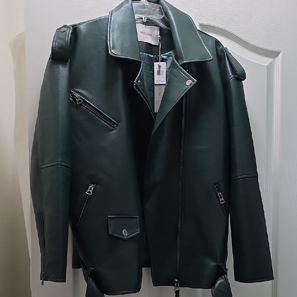 NWT Hudson Green Moto Jacket with Notched Collar and Asymmetrical Zipper - Picture 8 of 16